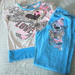 OneStepUp Girls Cap Sleeve Top & Matching Pant set (Blue/Pink)